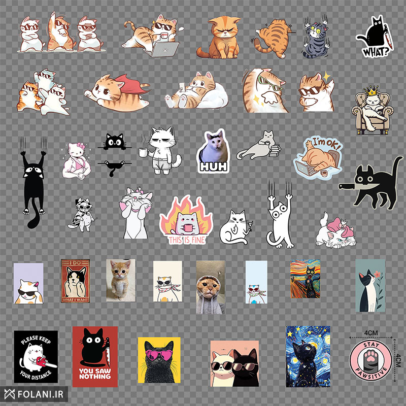 پک ۴0 عددی برچسب طرح‌های گربه ای
